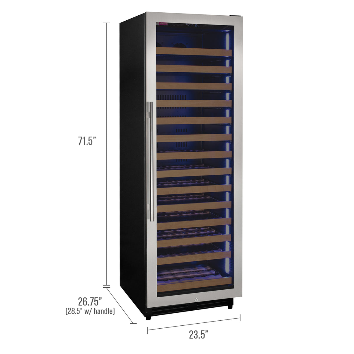 Allavino Reserva Series 163 Bottle 71" Tall Single Zone Right Hinge Stainless Steel Wine Cooler Refrigerator