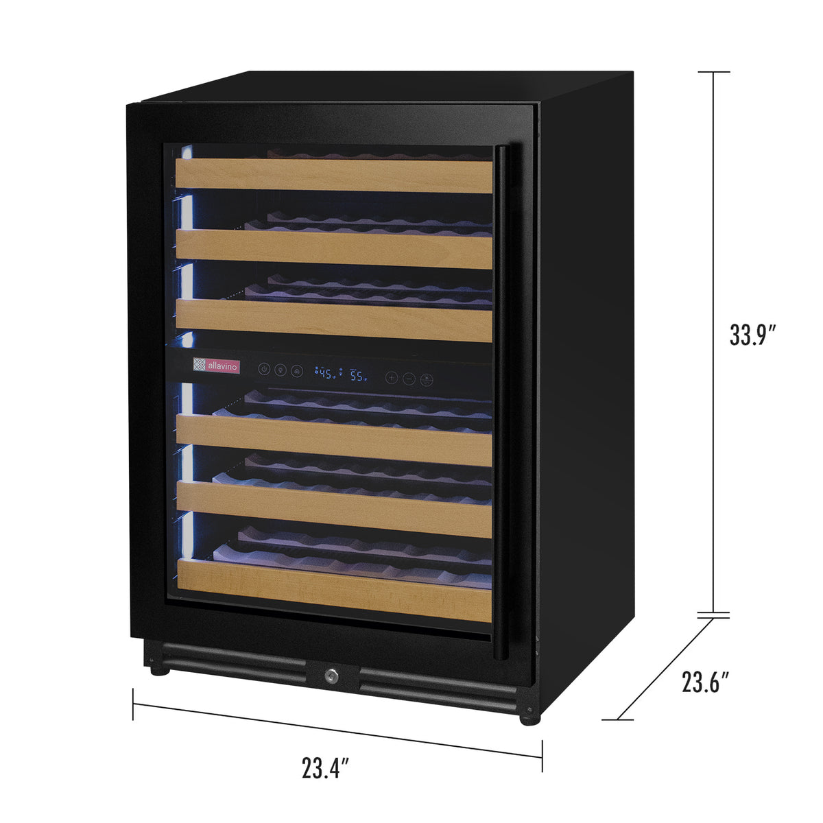 Allavino Reserva Series - 56 Bottle Dual Zone Built-in Luxury Wine Refrigerator with Black Door - Left Hinge