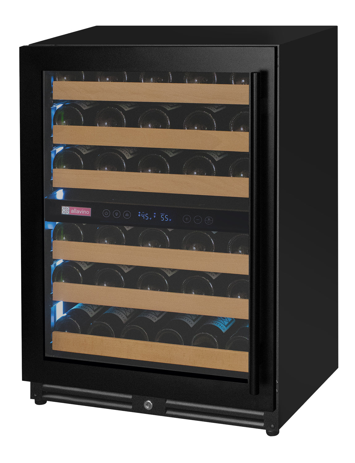 Allavino Reserva Series - 56 Bottle Dual Zone Built-in Luxury Wine Refrigerator with Black Door - Left Hinge