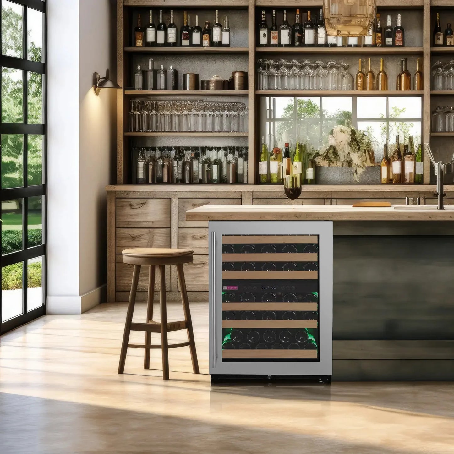 Reserva Series - 56 Bottle Dual Zone Built-in Luxury Wine Refrigerator with Stainless Steel Door - Left Hinge