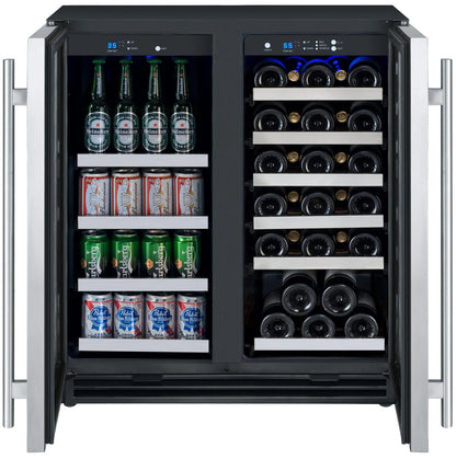 30" Wide FlexCount II Tru-Vino 30 Bottle/88 Can Dual Zone Stainless Steel Built-In Wine Refrigerator/Beverage Center