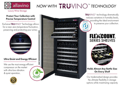 24" Wide FlexCount II Tru-Vino 128 Bottle Single Zone Stainless Steel Left Hinge Wine Refrigerator