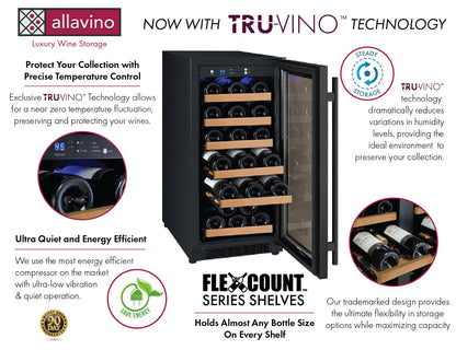 15" Wide FlexCount II Tru-Vino 30 Bottle Single Zone Black Wine Refrigerator