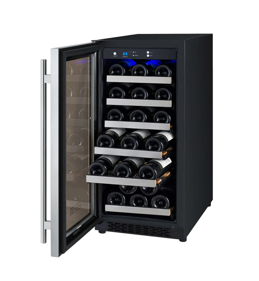 15" Wide FlexCount II Tru-Vino 30 Bottle Single Zone Stainless Steel Left Hinge Wine Refrigerator