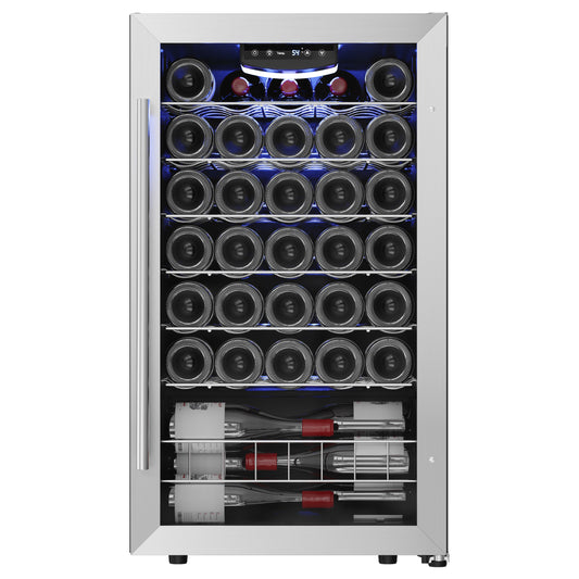 Yeego 19 Inch Wide 32 Bottle Narrow Small Wine Fridge, Shallow Depth Wine Cooler Under Counter, Built-In Or Freestanding