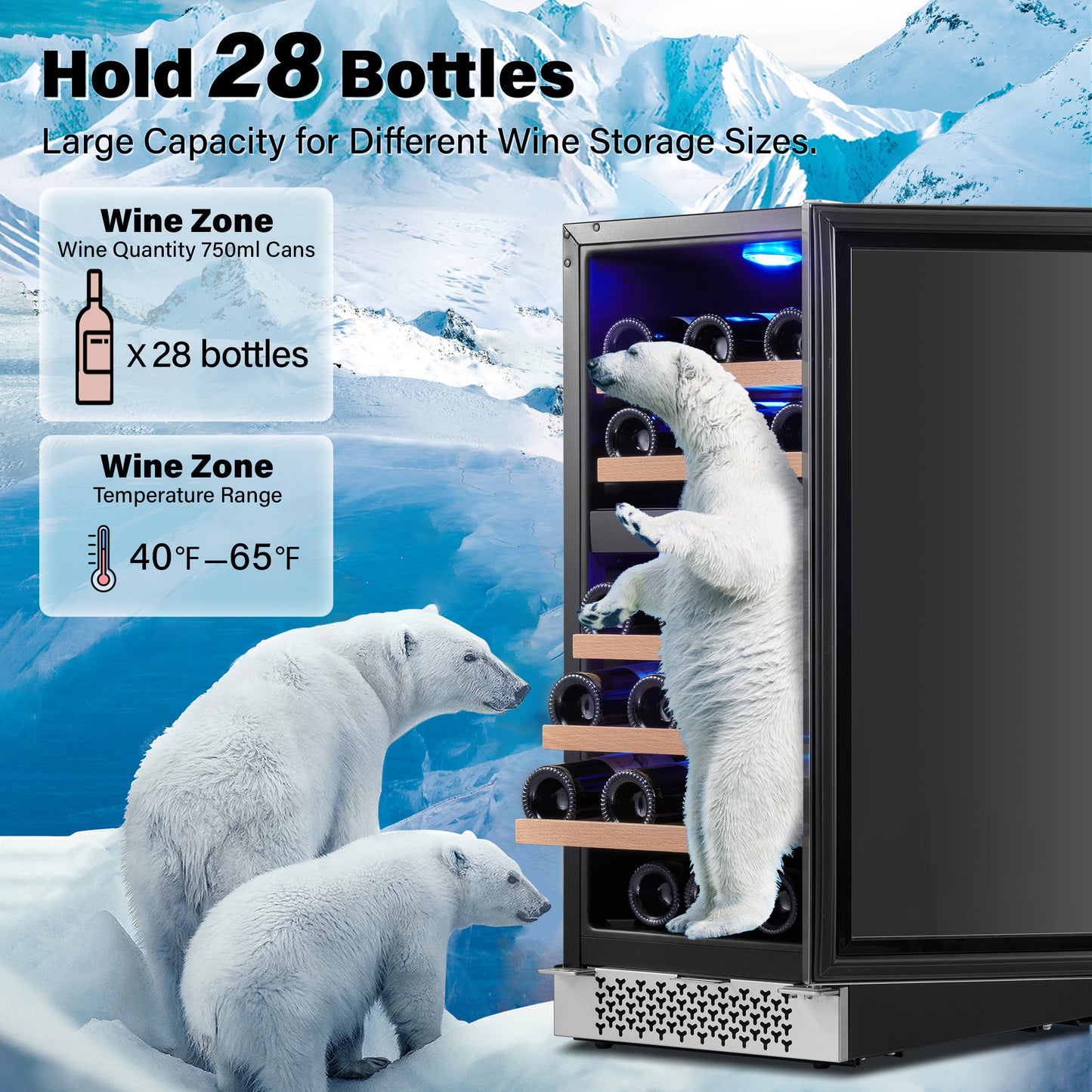 Yeego 15 Inch Wide 28 Bottles Dual Zone Narrow Small Wine Fridge, Under Counter, Built-In or Freestanding