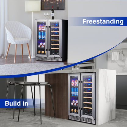 Yeego 24 Inch Wide Wine and Beverage Dual Zone Fridge, UnderCounter, Built-In or Freestanding