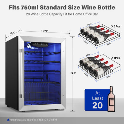 Yeego 20 Bottle Small Compact Wine Fridge, Under Counter, Freestanding or Countertop