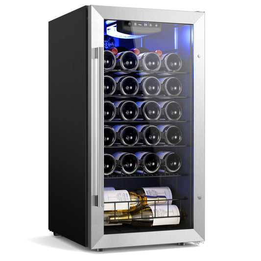 Yeego 17 Inch Wide 27 Bottle Narrow Small Wine Fridge, Shallow Depth Wine Cooler Under Counter, Built-In Or Freestanding